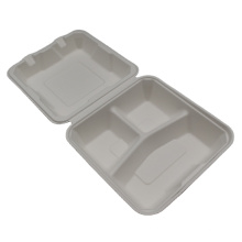 Natural Healthy 3 Compartment Bagasse Food Container Portable Lunch Box For Take Out